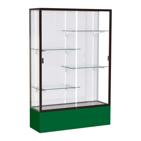 Waddell Display Case Of Ghent Spirit Display Case Forest Green Base, Bronze Frame, White Back 48"W x 16"D x 72"H 374WB-BZ-FG
